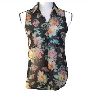Forever 21 Sleeveless Floral Black Blouse, Size S